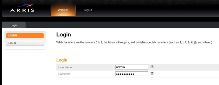 Arris Default Password and Username for Router