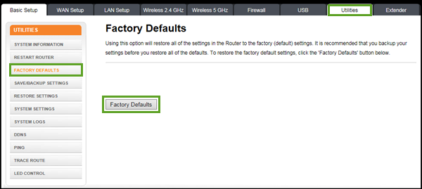 Reset Arris Router in the Web Manager